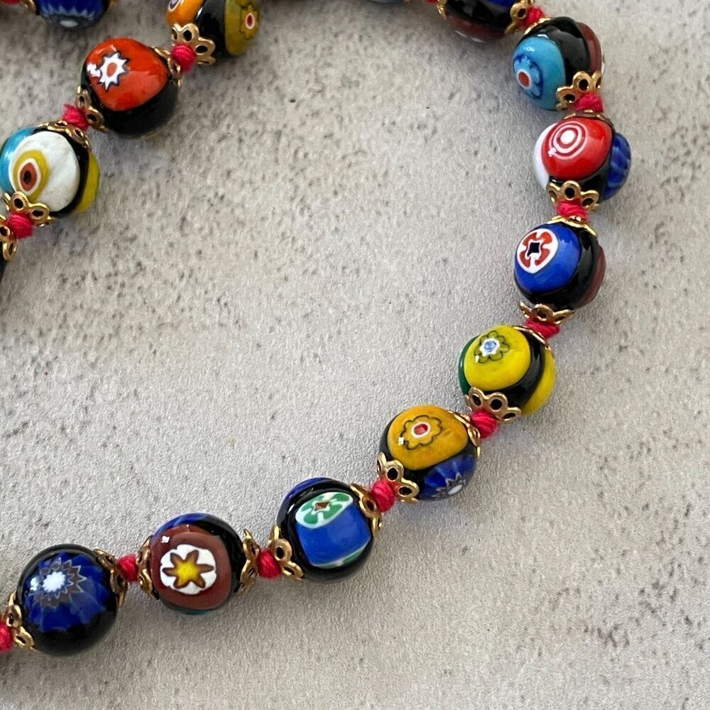 Vintage Murano Mille Fiori 7mm Hand Blown Glass Beads Strand Necklace 18" - Picture 4 of 6